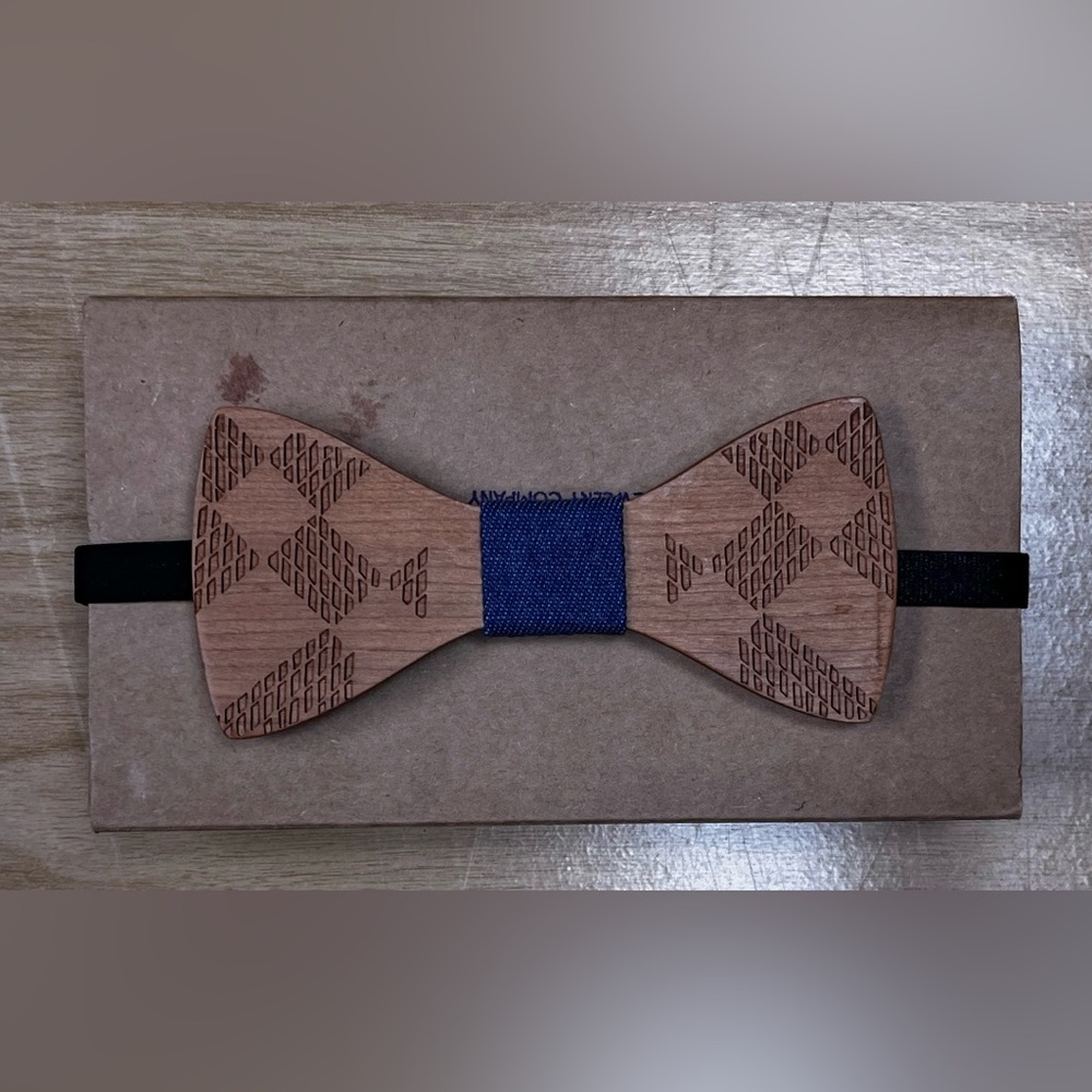 Wooden Bow Tie with Denim Center